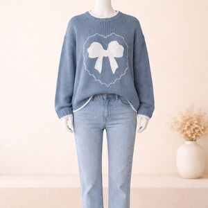 Blue B Women's Navy Bow Embroidered Sweater